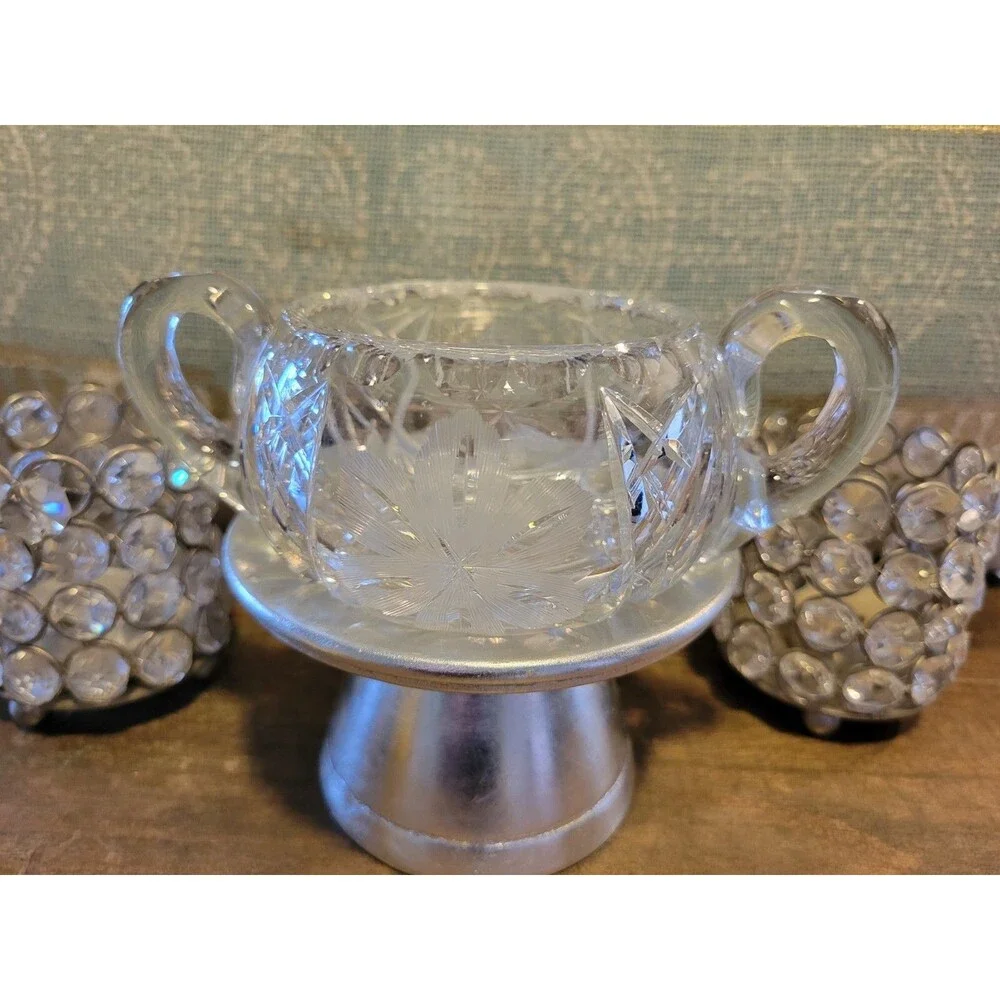 Antique Etched & Cut Crystal Floral Motif Sugar Bowl - 1930's